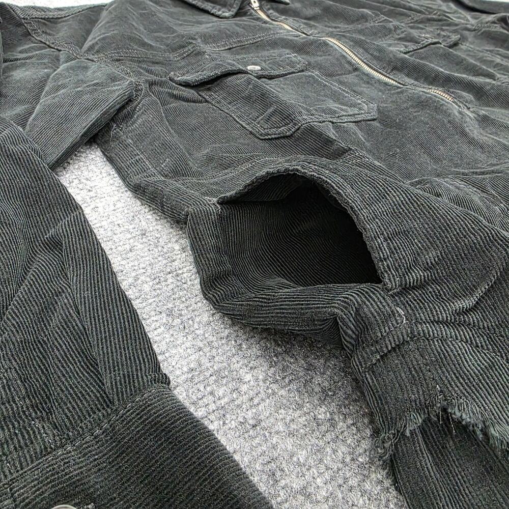 Offline Aerie Shacket Womens XS Black Gray Corduroy 1/2 Zip Utility Oversized - Picture 15 of 16